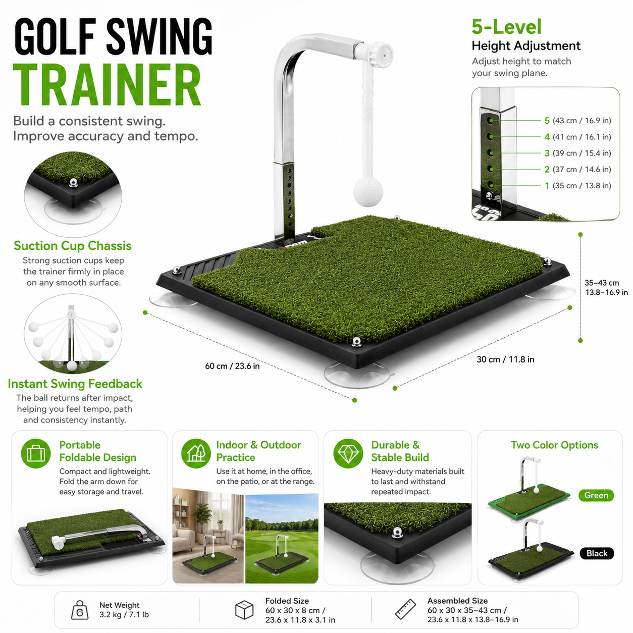 Outdoor Golf Swing Trainer Hitting Aid Portable Foldable