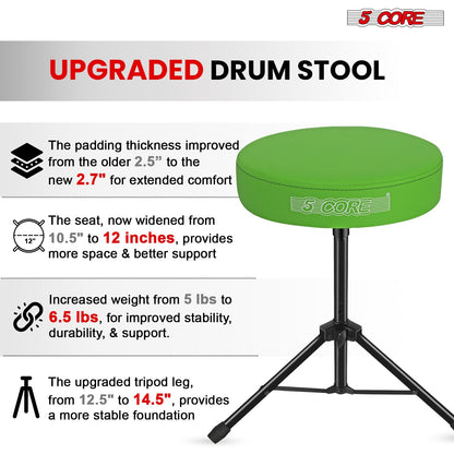 5Core Drum Throne Adjustable Guitar Stool Padded Drummer Seat for Adults & Kids