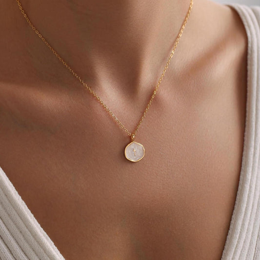 Necklace Cross Pendant Mothers Day Gold Disc Dainty Jewelry