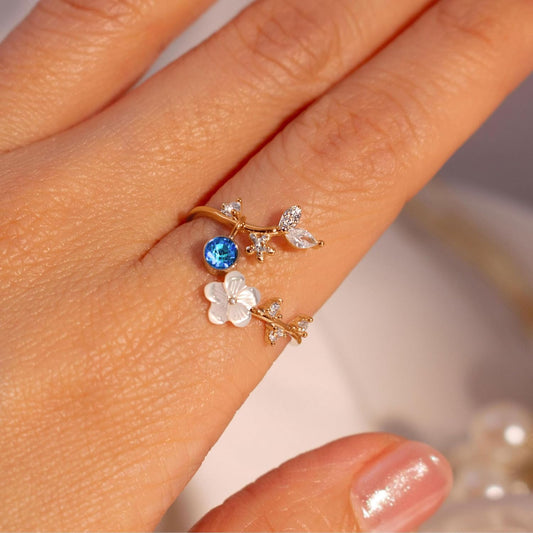 Ring Birthstone Flower Adjustable Cubic Zirconia Mothers Day Gift