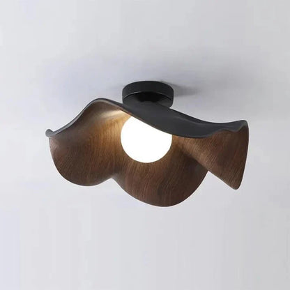 Scandinavian Wooden Lotus Ceiling Light | Resin & Iron Modern Flush Lamp