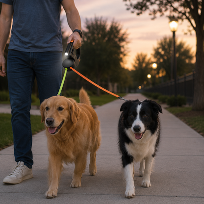 Dual Dog Leash LED Light Hands Free Design