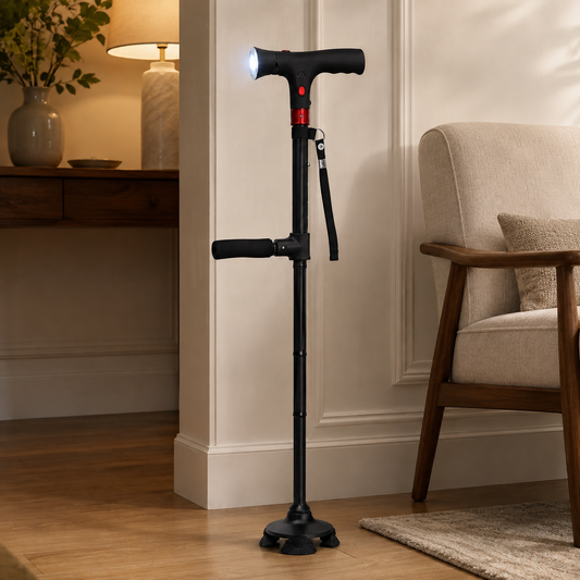 Ergonomic Walking Stick Alarm LED Light Feature