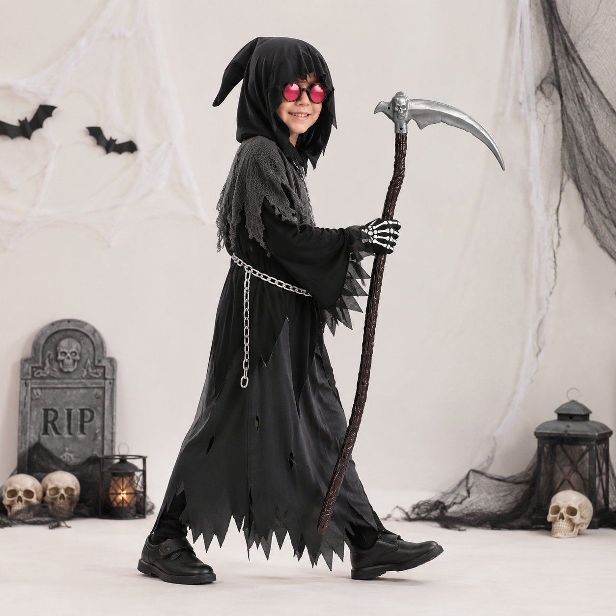 Halloween Costumes Grim Reaper Hooded Robe Set