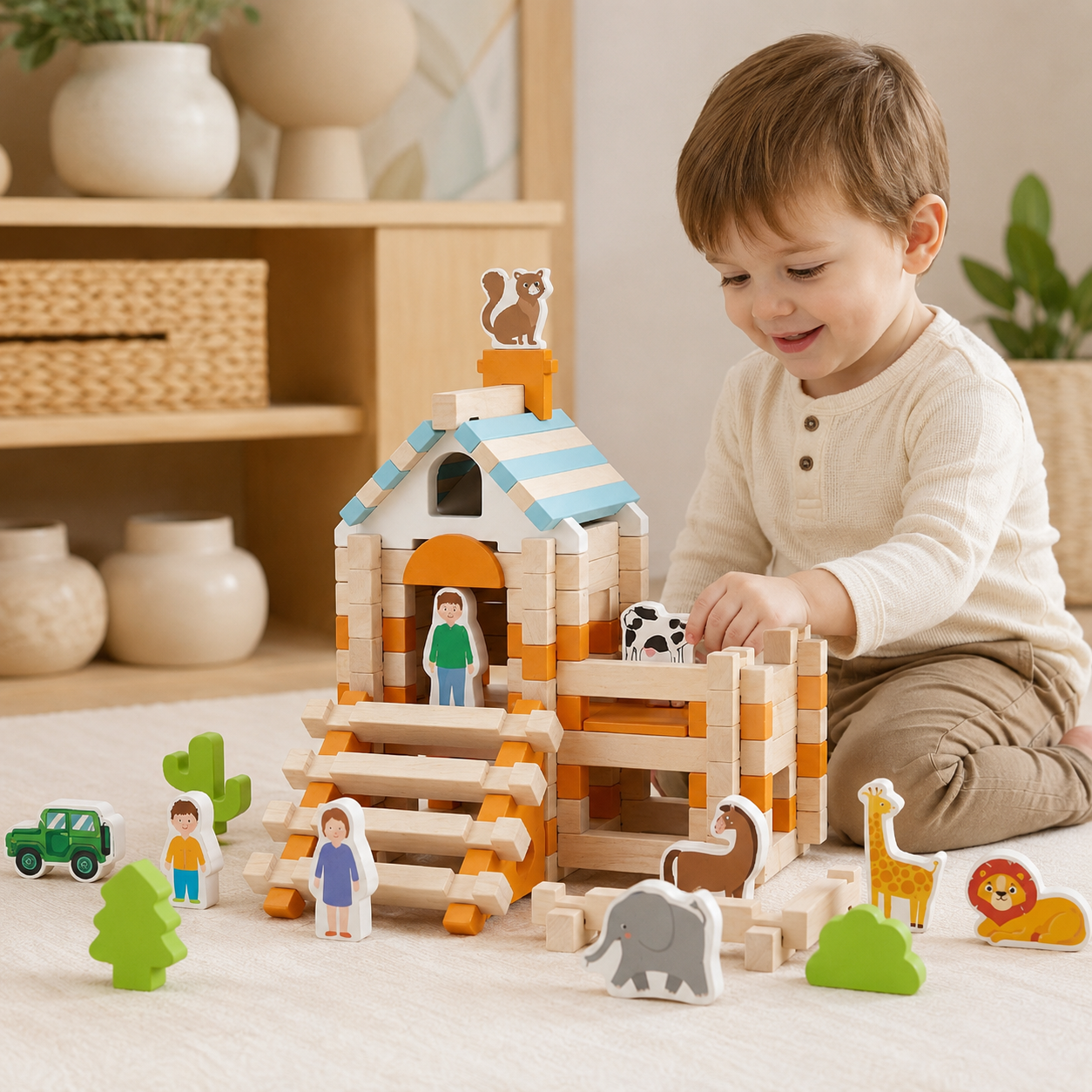 Montessori Building Blocks Wooden Creative Play Toddler