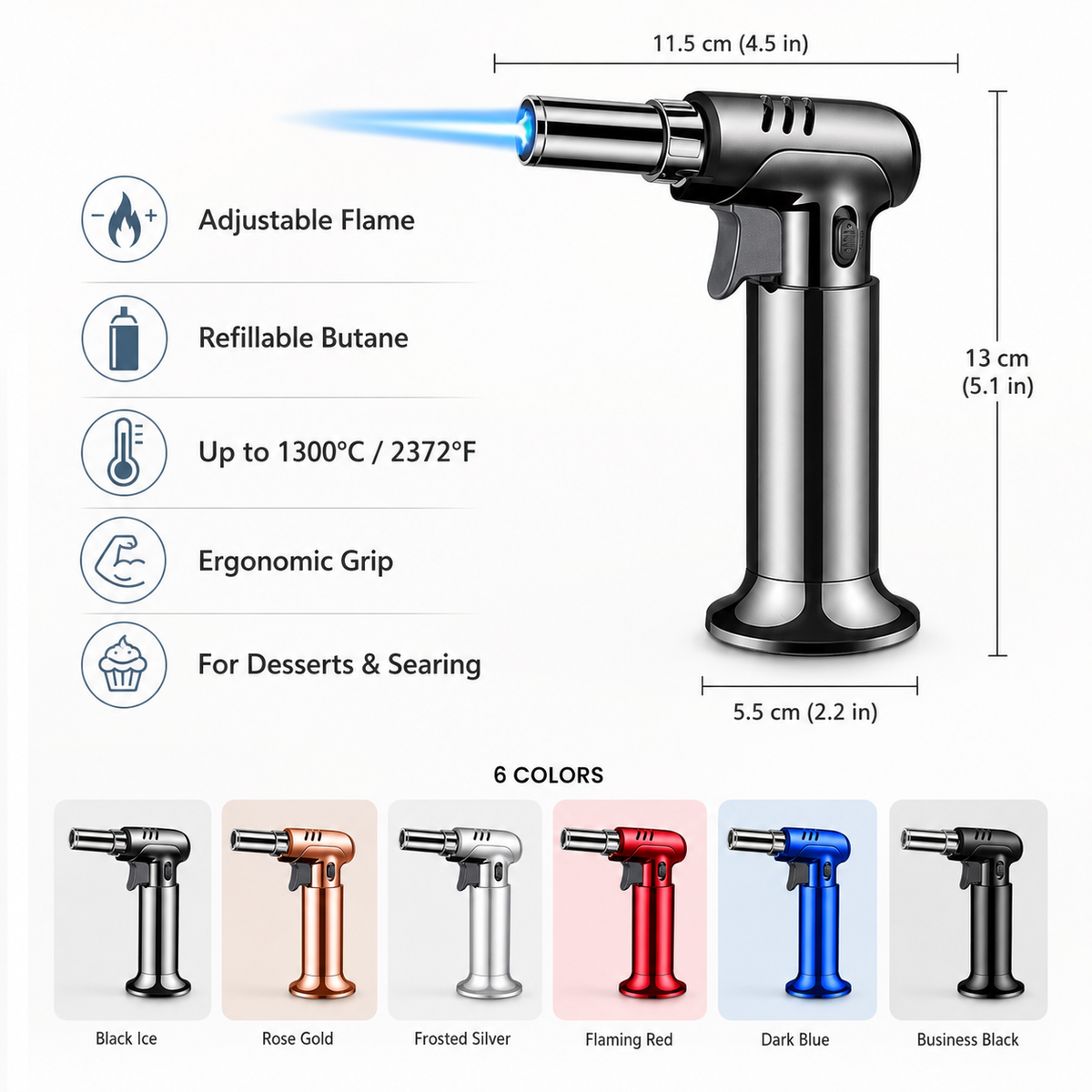 Refillable Butane Kitchen Torch Adjustable Flame Cooking