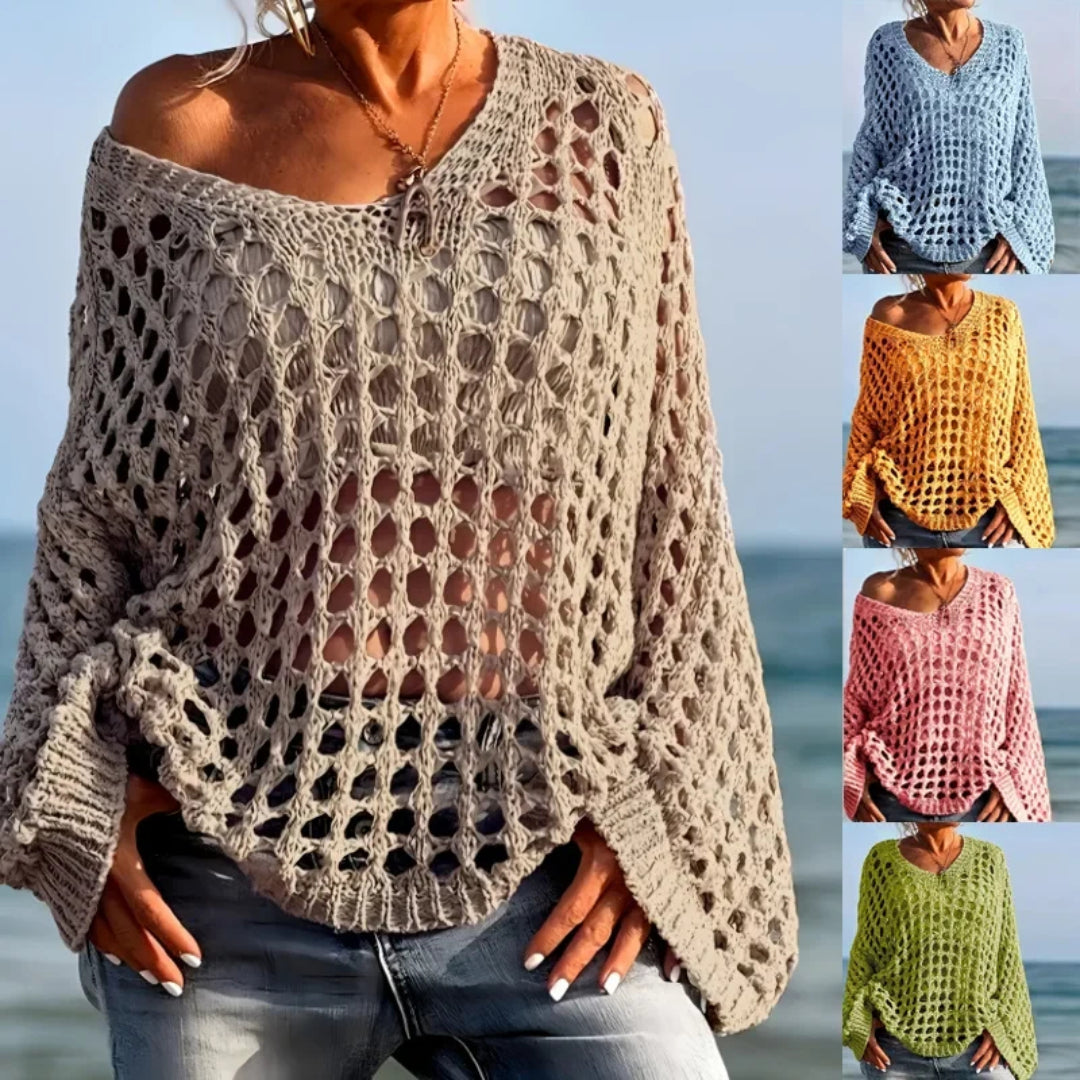 Women's Cover Up Crochet Sweater Loose Fit Beach Pullover Top