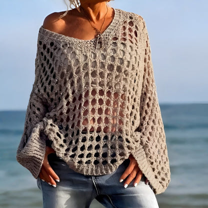 Women's Cover Up Crochet Sweater Loose Fit Beach Pullover Top