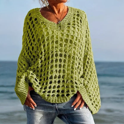 Women's Cover Up Crochet Sweater Loose Fit Beach Pullover Top