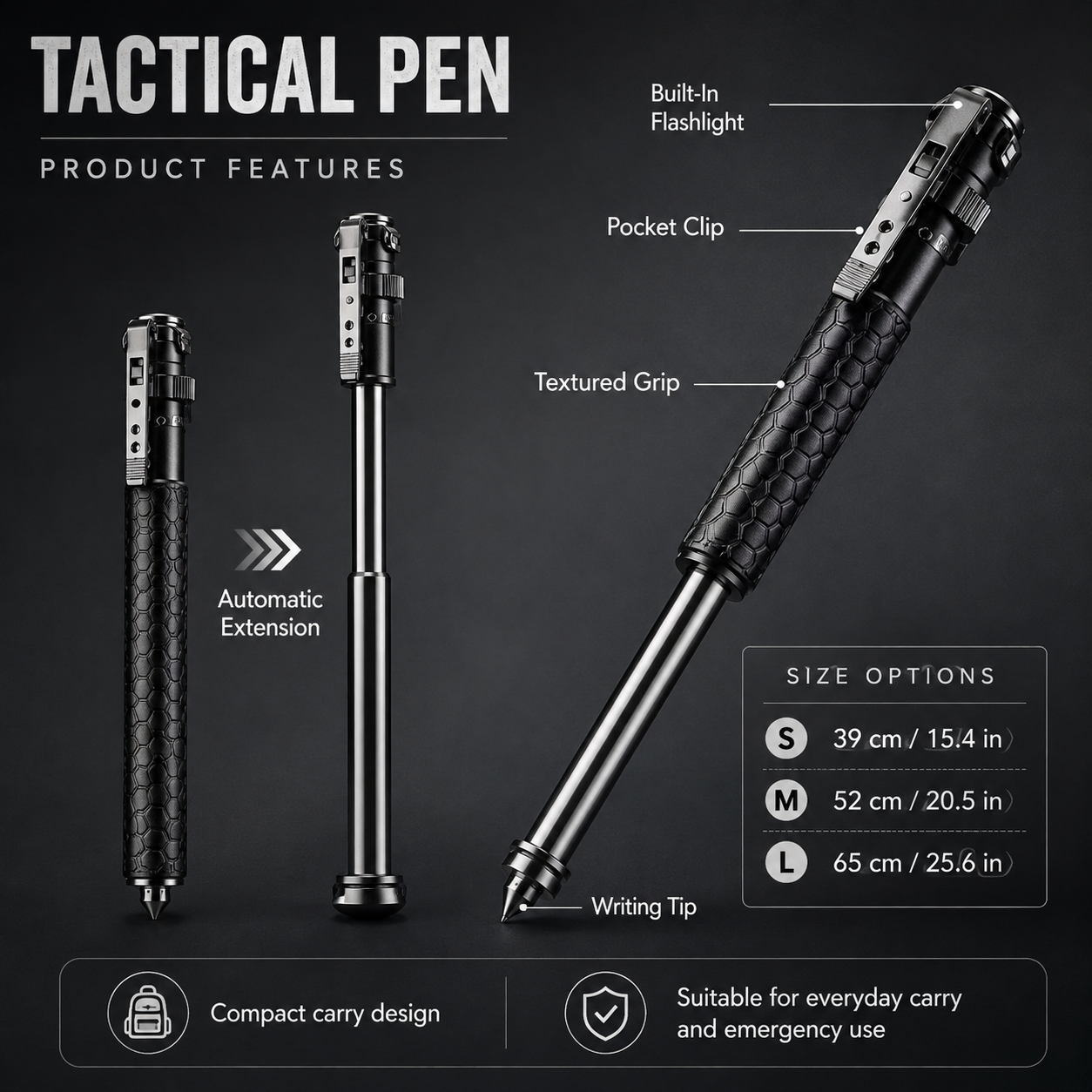 Tactical Pen Flashlight Self Defense Automatic Extension