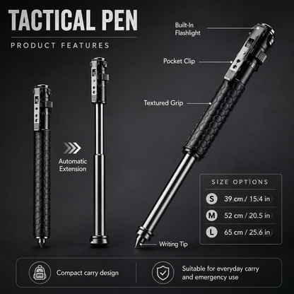 Tactical Pen Flashlight Self Defense Automatic Extension
