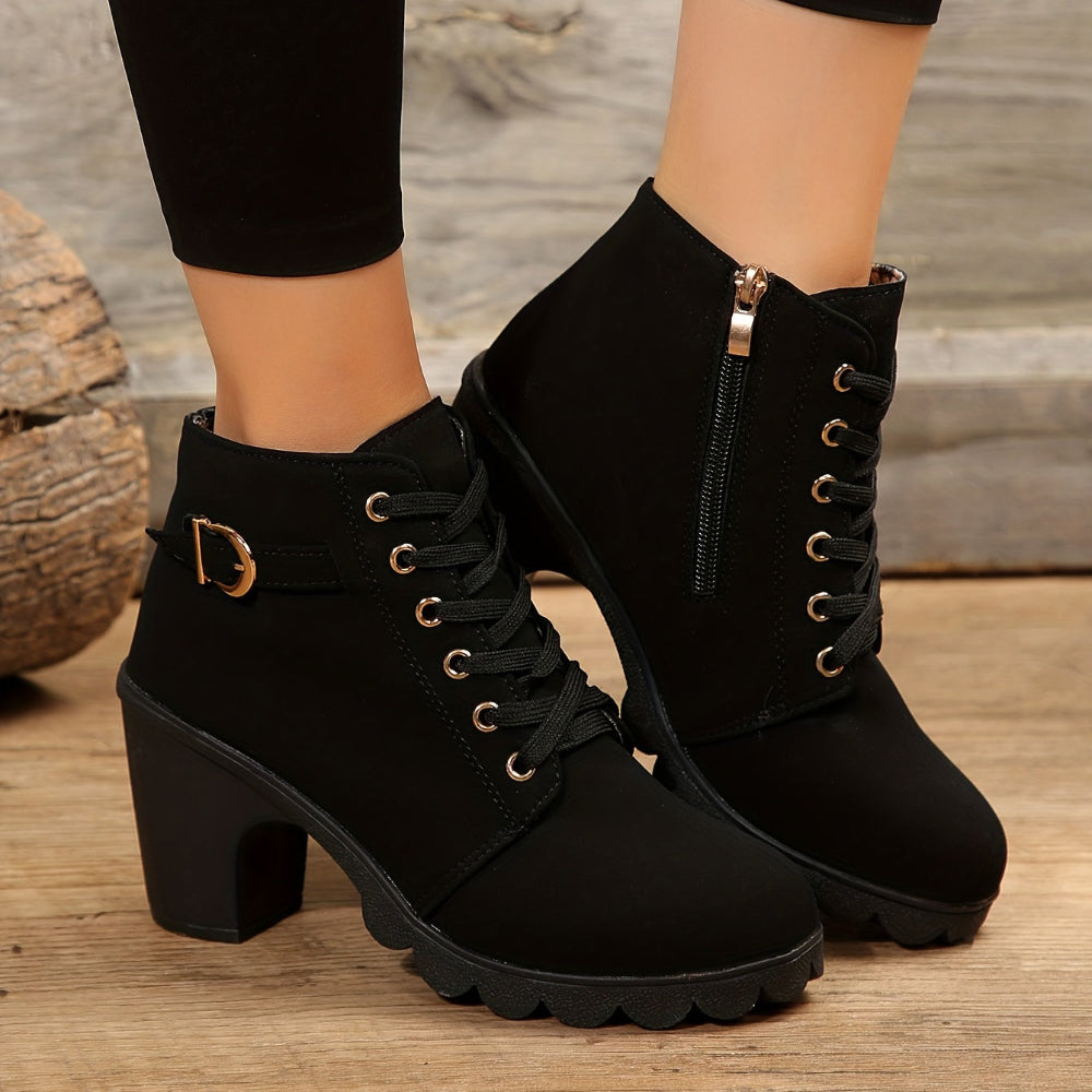 Women's Ankle Boots Block Heel Lace Up Casual Booties