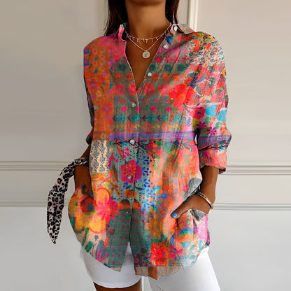 Women's Blouse Floral Print Long Sleeve Button Front Tunic Top