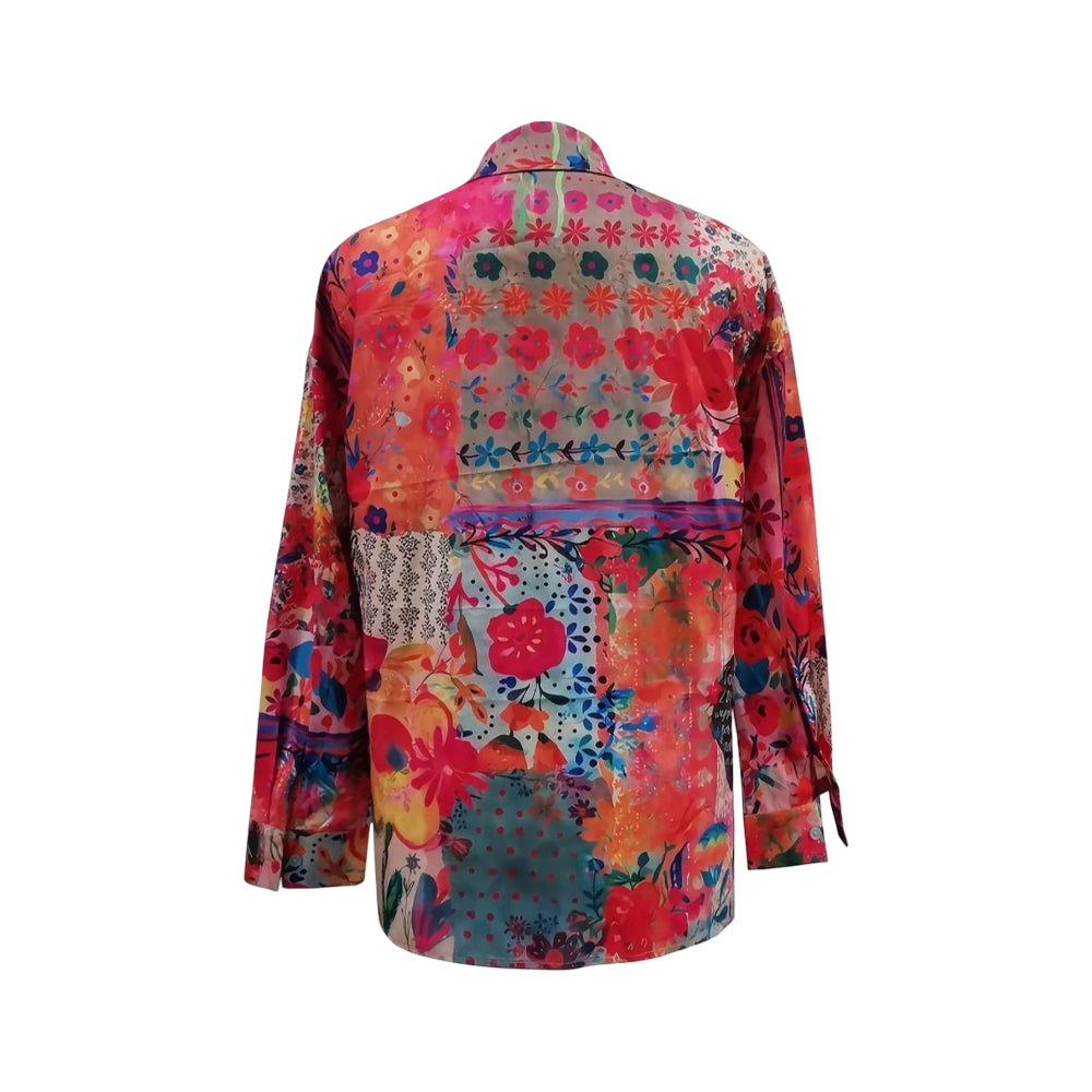 Women's Blouse Floral Print Long Sleeve Button Front Tunic Top