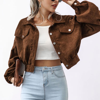 Women's Jacket Cropped Casual Button Front Coat
