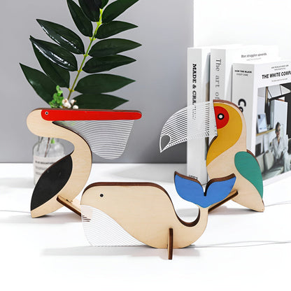 Animal Table Lamp Wooden LED Night Light Kids Room Decor