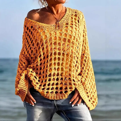 Women's Cover Up Crochet Sweater Loose Fit Beach Pullover Top