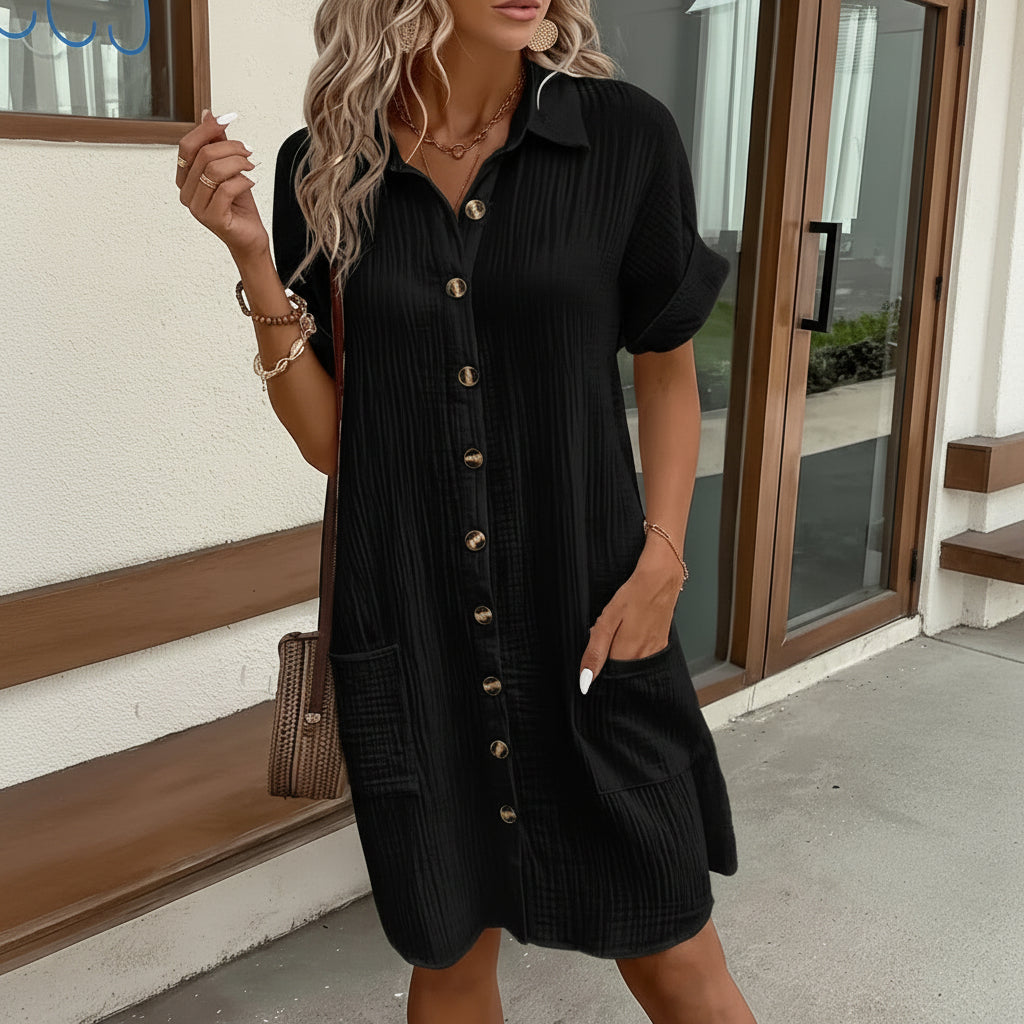 Women's Midi Shirt Dress Casual Short Sleeve | Dress